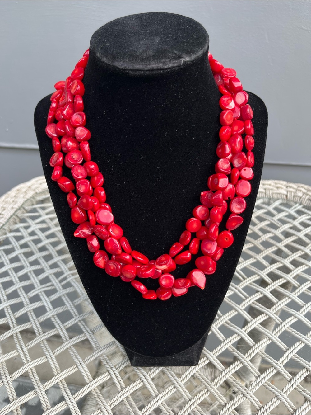 Lucas Lameth 4 Strand Red Coral Necklace Lucoral Tag 925 Clasp Adjust  18-20 In